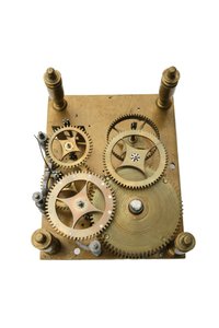 Il movimento di un orologio da tavolo, con la piastra posteriore rimossa